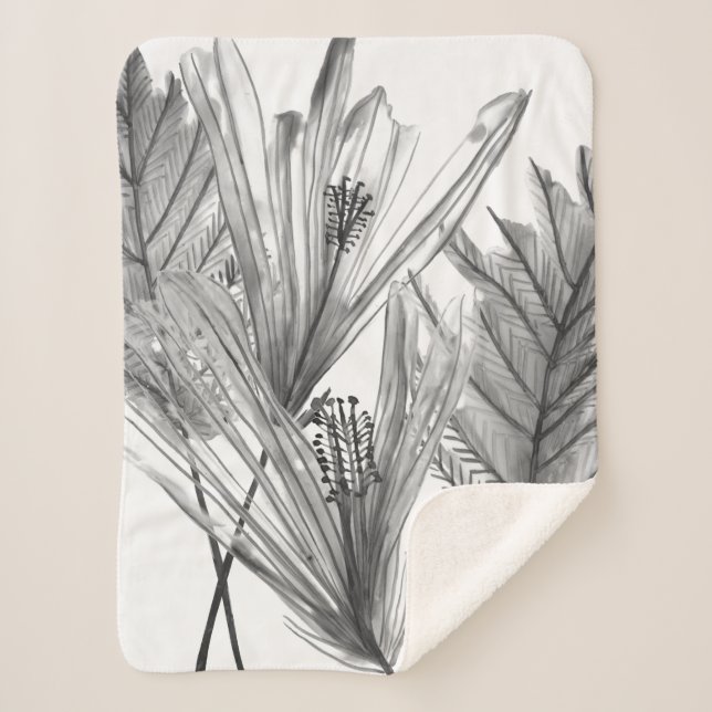Floral Silhouette - Grey Sherpa Blanket (Front)