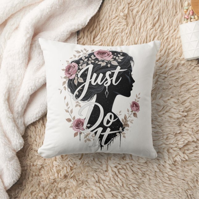 Floral Silhouette Just Do It on Throw Pillow (Blanket)