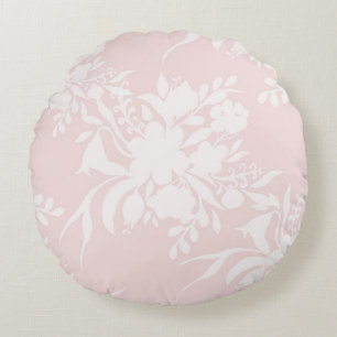 Floral silhouette pattern in pink tones round cushion