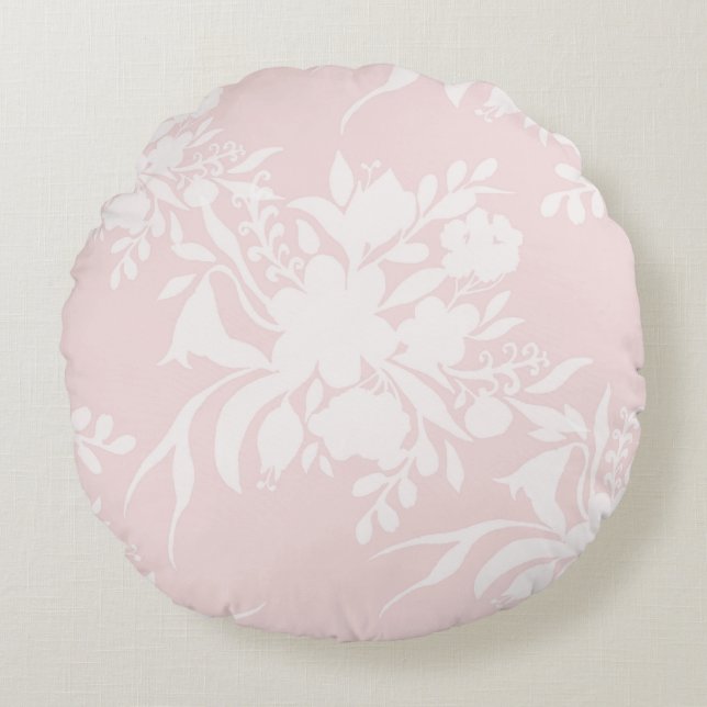 Floral silhouette pattern in pink tones round cushion (Front)