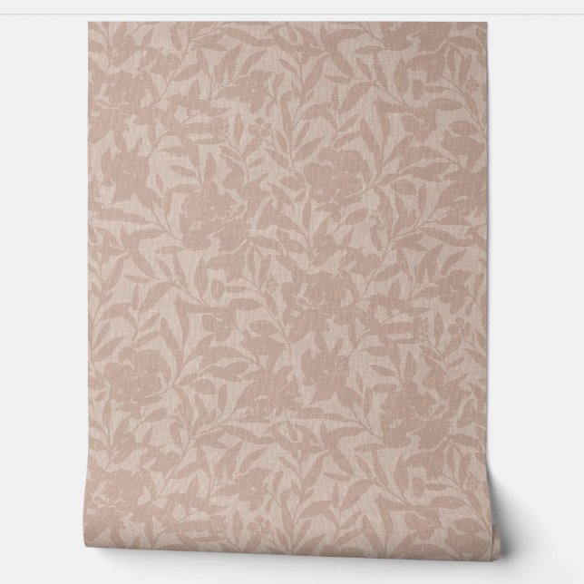 Floral silhouettes mocha mousse warm tan wallpaper (Unrolling)