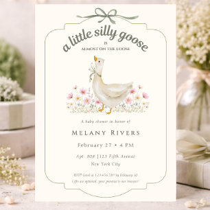 Floral Silly Goose on the loose Sage Baby Shower Invitation
