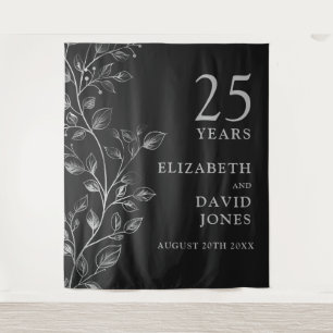 Floral Silver 25th Anniversary Photo Backdrop Tapestry