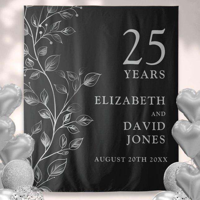 Floral Silver 25th Anniversary Photo Backdrop Tapestry (Floral Silver 25th Anniversary Photo Backdrop)