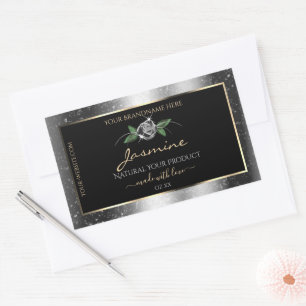 Floral Silver Black Product Labels Sparkle Glitter