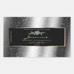 Floral Silver Black Product Labels Sparkle Glitter