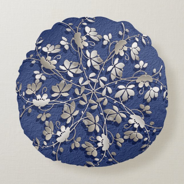 floral silver element round cushion (Front)