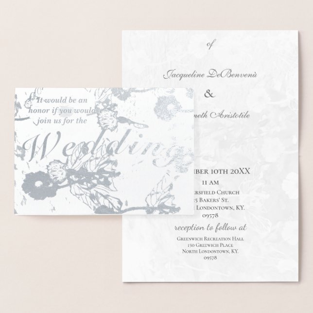 Floral Silver Foil Wedding Ceremony Invitation (Display)