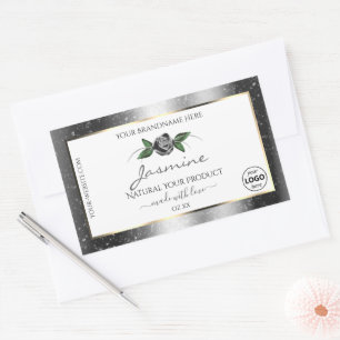 Floral Silver Glitter White Product Labels Logo