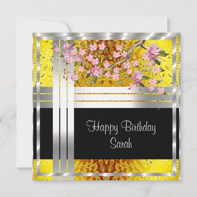 Floral silver gold Birthday Card (Front)