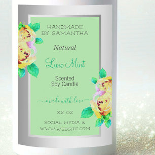 Floral Silver Green Product Label Candles Beauty &