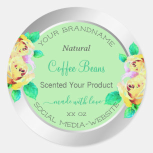 Floral Silver Light Green Product Packaging Labels
