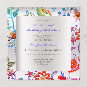 Floral Silver Oriental Spring Chinoiserie Summer Invitation