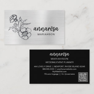 *~* Floral Silver QR LOGO PHOTO Elegant Flower Business Card