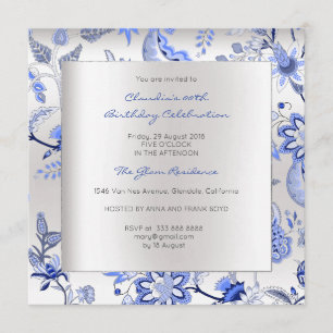 Floral Silver Sapphire Spring Chinoiserie Event Invitation