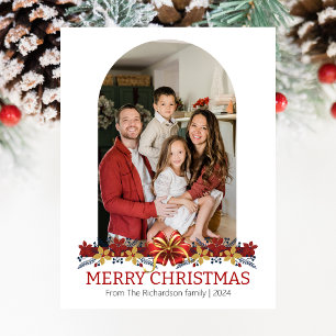 Floral Simple Elegant Family Christmas Photo Holiday Postcard
