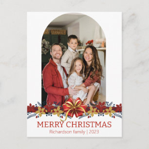 Floral Simple Elegant Family Christmas Photo Holiday Postcard