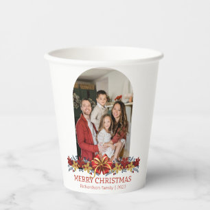 Floral Simple Elegant Family Christmas Photo Paper Cups