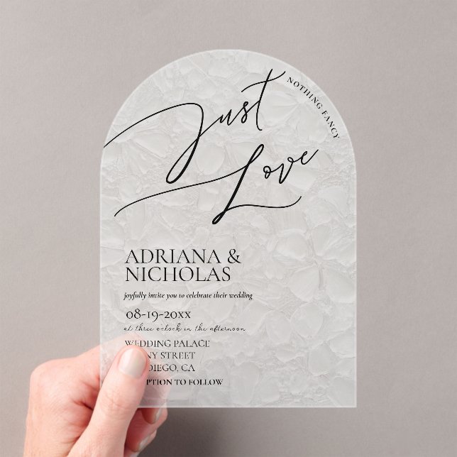 Floral Simple Nothing Fancy Just Love Wedding Acrylic Invitations (Insitu (Handheld))