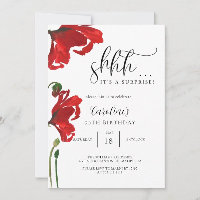 Floral Simple Surprise Birthday Party  Invitation (Front)