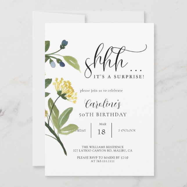 Floral Simple Surprise Birthday Party  Invitation (Front)