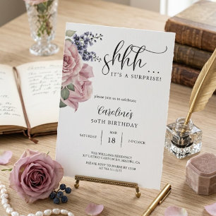 Floral Simple Surprise Birthday Party  Invitation