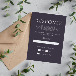 Floral Simplicity 1 Blackberry Minimal Wedding RSVP Card