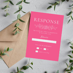 Floral Simplicity 1 Carnation Pink Minimal Wedding RSVP Card