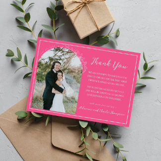 Floral Simplicity 1 Carnation Pink Wedding Thank You Card