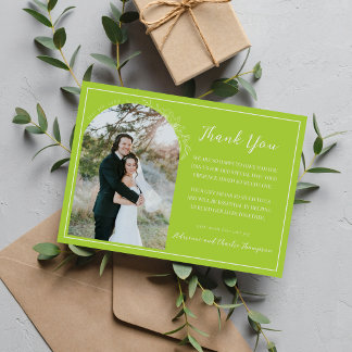 Floral Simplicity 1 Chartreuse Green Wedding Thank You Card