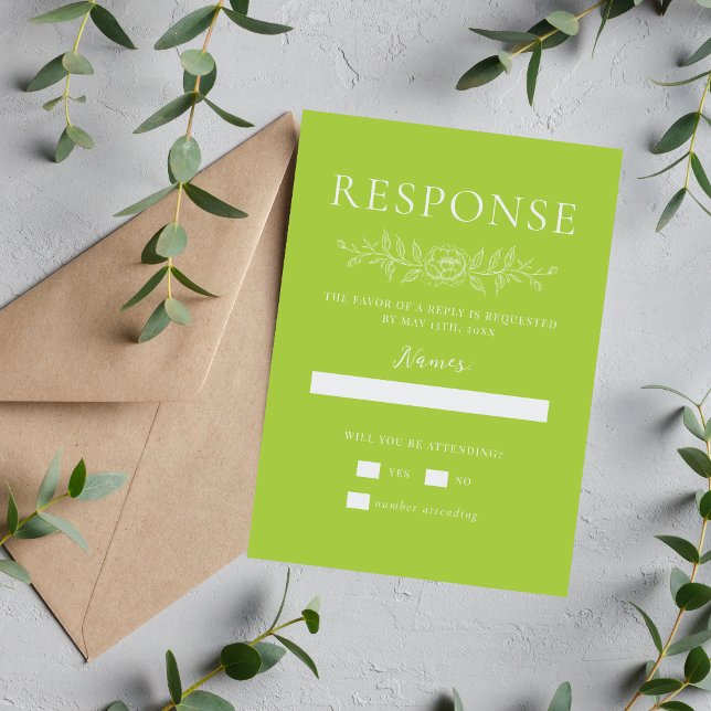 Floral Simplicity 1 Chartreuse Minimal Wedding RSVP Card (Creator Uploaded)