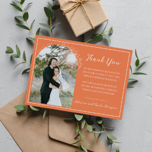 Floral Simplicity 1 Coral Orange Wedding Thank You Card