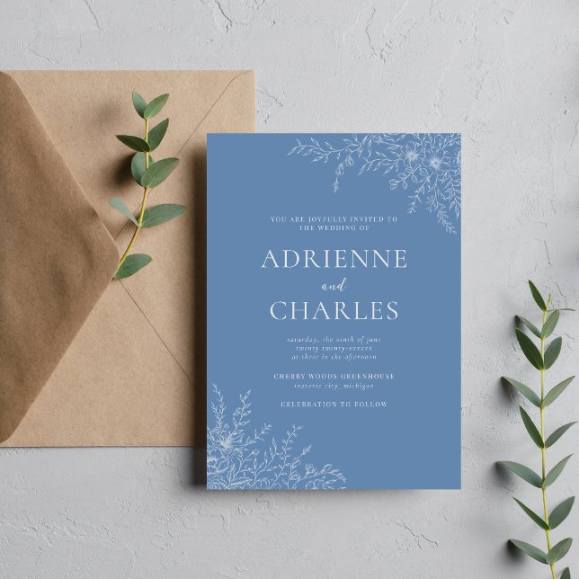 Floral Simplicity 1 Denim Blue Minimal Wedding Invitation (Creator Uploaded)