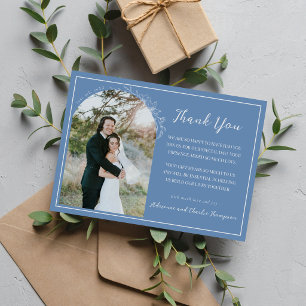 Floral Simplicity 1 Denim Blue Wedding Thank You Card