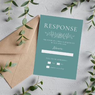 Floral Simplicity 1 Duck Egg Teal Minimal Wedding RSVP Card