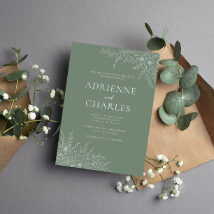 Floral Simplicity 1 Modern Green Minimal Wedding Invitation