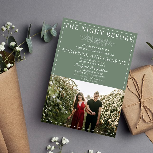 Floral Simplicity 1 Modern Green Rehearsal Dinner Invitation (Creator Uploaded)