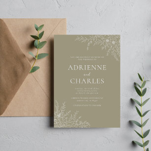 Floral Simplicity 1 Moss Green Minimal Wedding Invitation