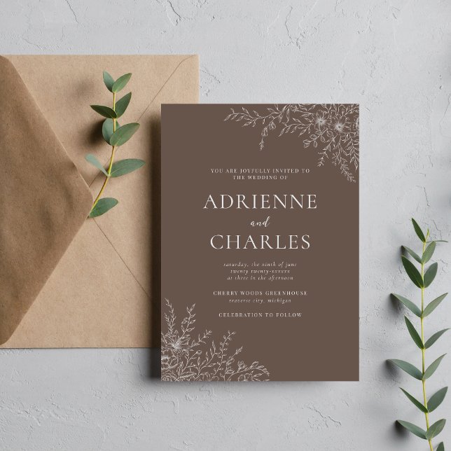 Floral Simplicity 1 Mushroom Brown Minimal Wedding Invitation (Creator Uploaded)