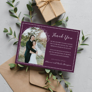 Floral Simplicity 1 Plum Purple Wedding Thank You Card