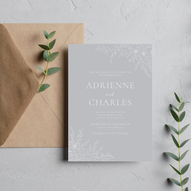 Floral Simplicity 1 Sterling Gray Minimal Wedding Invitation (Creator Uploaded)