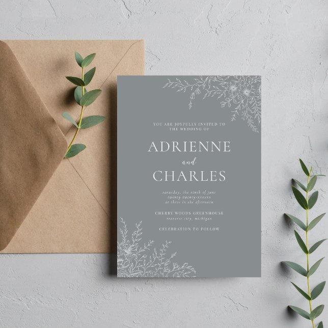 Floral Simplicity 1 Stone Grey Minimal Wedding Invitation (Creator Uploaded)