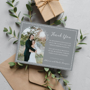 Floral Simplicity 1 Stone Grey Wedding Thank You Card