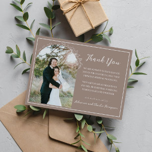 Floral Simplicity 1 Taupe Wedding Thank You Card
