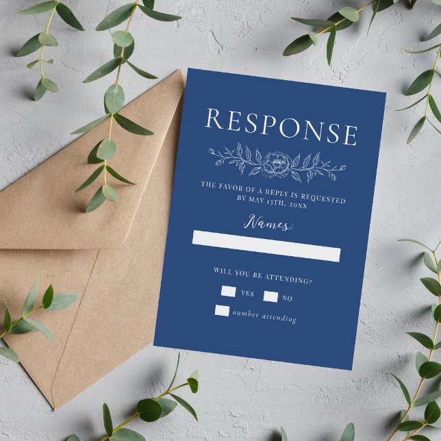 Floral Simplicity 1 True Blue Minimal Wedding RSVP Card (Creator Uploaded)