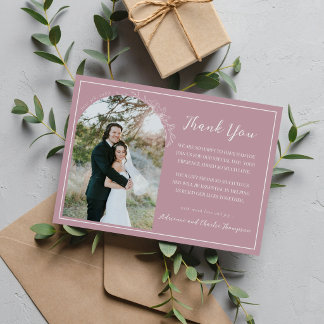 Floral Simplicity 1 Vintage Mauve Wedding Thank You Card