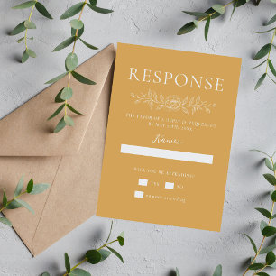 Floral Simplicity 1 Yellow Ochre Minimal Wedding RSVP Card
