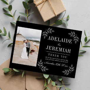 Floral Simplicity 2 Black Wedding Thank You Card