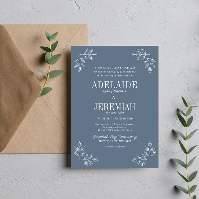 Floral Simplicity 2 Coastal Blue Wedding Invitation (Creator Uploaded)
