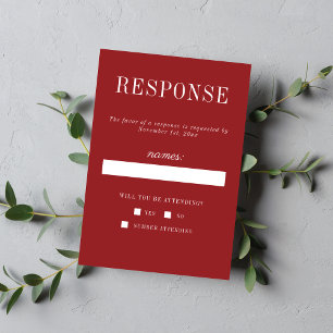 Floral Simplicity 2 Cranberry Minimalist Wedding RSVP Card